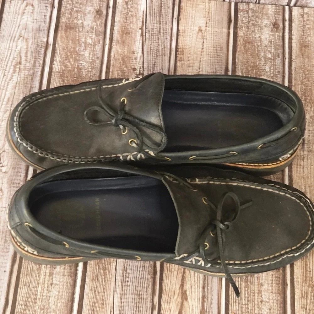 Sz 11 M Mens Cole Haan Pinch Rugged Camp Moc Black‎ Leather Cushioned Boat Shoes